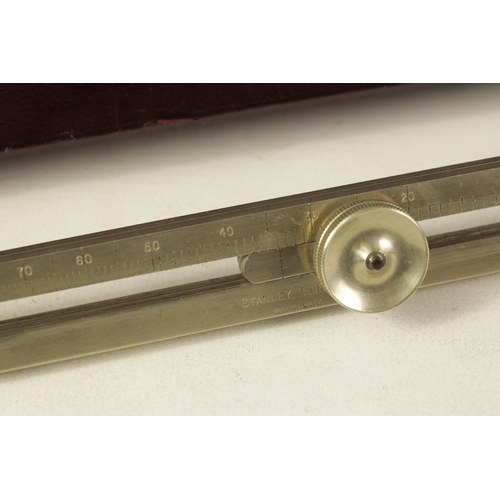 405 - A CASED ADJUSTABLE PROPORTIONAL SILVERED COMPASS BY W.F. STANLEY, LONDON in original velvet lined re... 