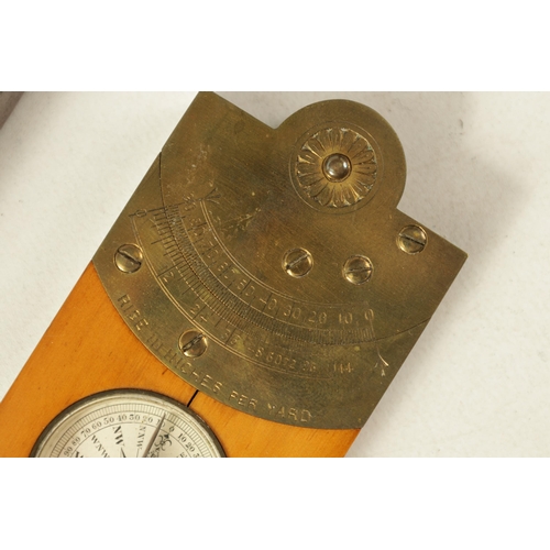 408 - A CASED BOXWOOD AND BRASS INCLINOMETER LEVEL BY STANLEY, LONDON with calibrated brass hinge and sigh... 