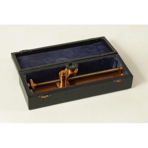 409 - A COLLECTON OF THREE CASED CLOTH COUNTING MICROSCOPES with lacquered brass calibrated stands and rac... 