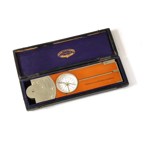 412 - A GOOD QUALITY CASED BOXWOOD AND GERMAN SILVER INCLINOMETER LEVEL BY NEGRETTI & ZAMBRA. LONDON with ... 