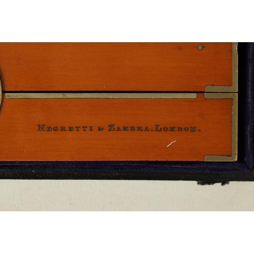 412 - A GOOD QUALITY CASED BOXWOOD AND GERMAN SILVER INCLINOMETER LEVEL BY NEGRETTI & ZAMBRA. LONDON with ... 