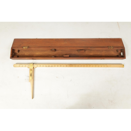 416 - A SWAINE & ADENEY CASED FOX HOUND MEASURING STICK with detachable level on a calibrated sycamore rul... 