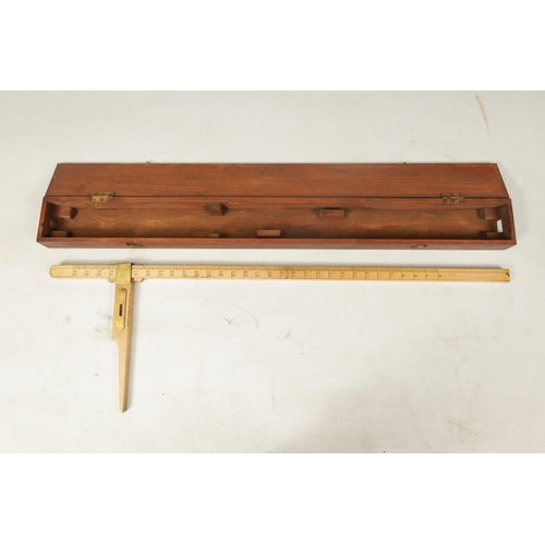 416 - A SWAINE & ADENEY CASED FOX HOUND MEASURING STICK with detachable level on a calibrated sycamore rul... 