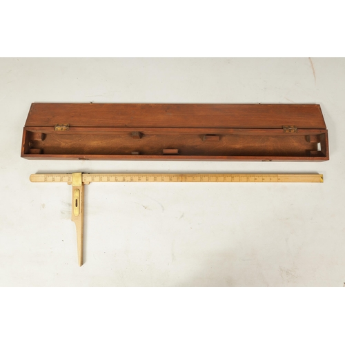 416 - A SWAINE & ADENEY CASED FOX HOUND MEASURING STICK with detachable level on a calibrated sycamore rul... 