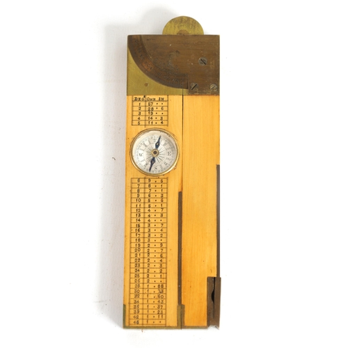 423 - A LEATHER CASED BOXWOOD AND BRASS INCLINOMETER LEVEL with calibrated brass hinge and sights having i... 