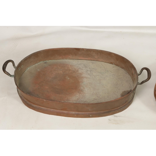 426 - A COLLECTION OF THREE COPPER DISHES comprising a 19th century copper fish kettle lid, a 19th century... 