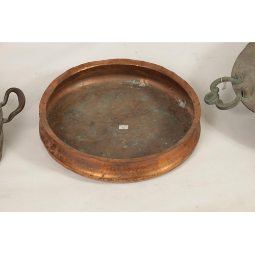 426 - A COLLECTION OF THREE COPPER DISHES comprising a 19th century copper fish kettle lid, a 19th century... 