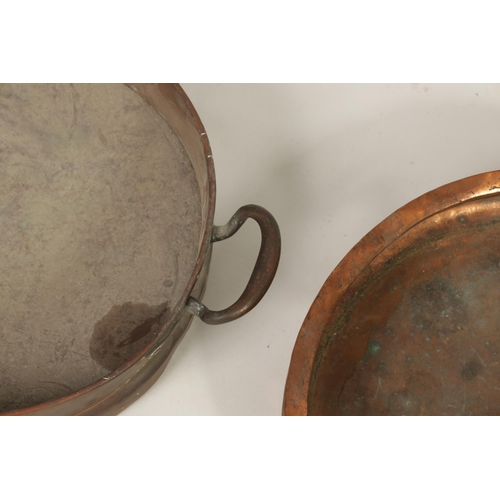 426 - A COLLECTION OF THREE COPPER DISHES comprising a 19th century copper fish kettle lid, a 19th century... 