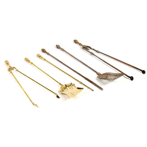 438 - TWO SETS OF BRASS AND STEEL FIRE IRONS including a 19th-century brass set and a set of Georgian stee... 