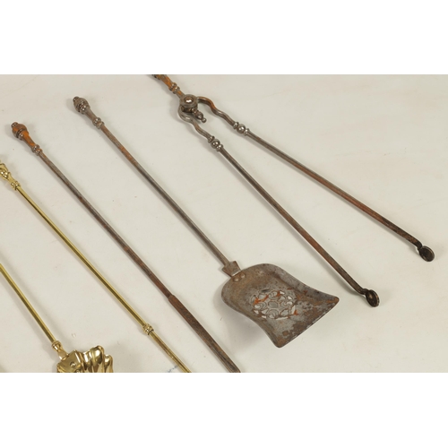 438 - TWO SETS OF BRASS AND STEEL FIRE IRONS including a 19th-century brass set and a set of Georgian stee... 