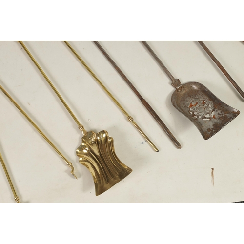 438 - TWO SETS OF BRASS AND STEEL FIRE IRONS including a 19th-century brass set and a set of Georgian stee... 