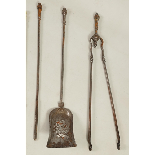 438 - TWO SETS OF BRASS AND STEEL FIRE IRONS including a 19th-century brass set and a set of Georgian stee... 