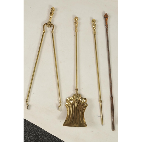 438 - TWO SETS OF BRASS AND STEEL FIRE IRONS including a 19th-century brass set and a set of Georgian stee... 