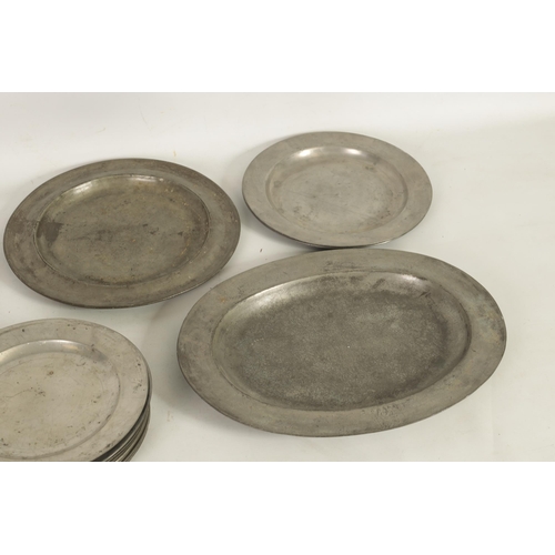 443 - A SELECTION OF 22 18TH AND 19TH CENTURY OVAL AND CIRCULAR PEWTER DISHES/MEAT PLATES comprising a the... 