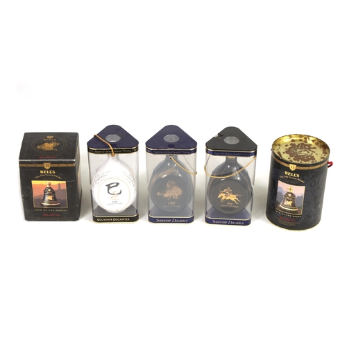 448 - A COLLECTION OF FIVE CHINESE BELLS AND DIMPLE WHISKIES comprising years 1991-92,1988-89, 1990.