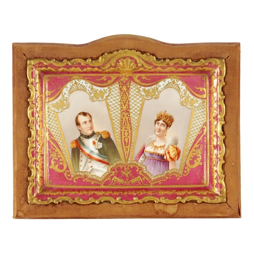 53 - A LATE 19TH CENTURY FRENCH PORCELAIN PLAQUE depicting Napoleon Bonaparte and Empress Josephine withi... 