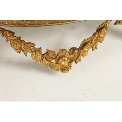 55 - A LATE 19TH CENTURY SERVES STYLE OVAL ORMOLU MOUNTED CENTREPIECE with a painted classical figure sce... 