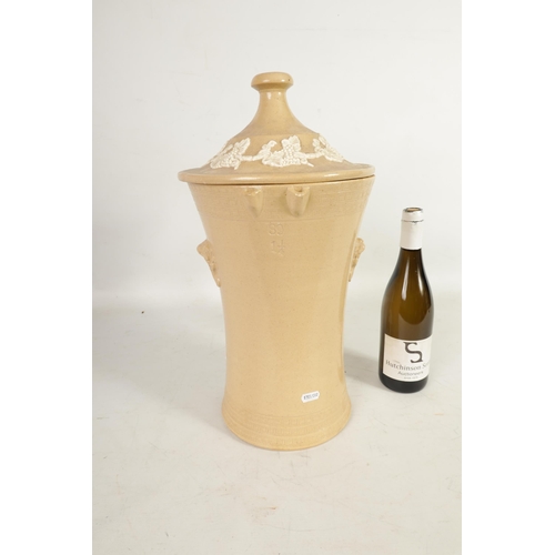 56 - A 19TH CENTURY EARTHENWARE F. LIPSCOMBE & CO. LONDON WATER FILTER with relief work grape vine decora... 