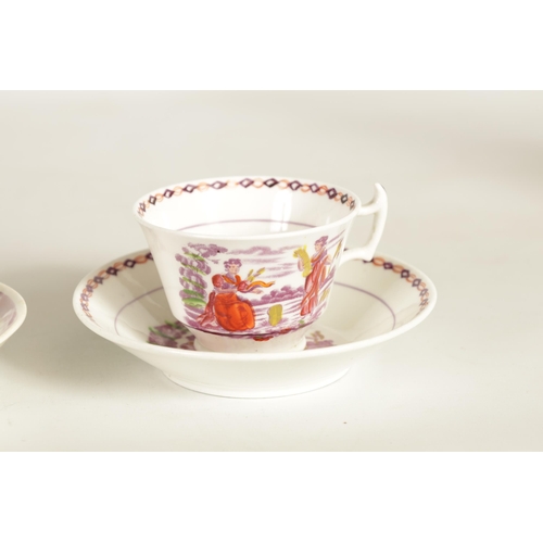 59 - A COLLECTION OF SIX VARIOUS 19TH CENTURY PORCELAIN AND CHINAWARE LARGE TEACUPS AND SAUCERS with lust... 