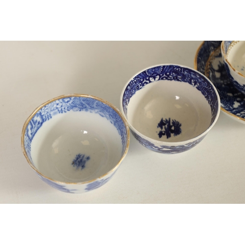 60 - A COLLECTION OF 18TH CENTURY BLUE AND WHITE CAUGLEY AND OTHER TEA BOWLS AND SAUCERS of varying patte... 