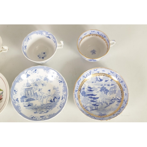 60 - A COLLECTION OF 18TH CENTURY BLUE AND WHITE CAUGLEY AND OTHER TEA BOWLS AND SAUCERS of varying patte... 