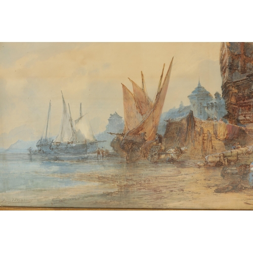 612 - PAUL MARNEY (1829-1914) A LARGE 19TH CENTURY WATERCOLOUR continental coastal scene, signed lower lef... 