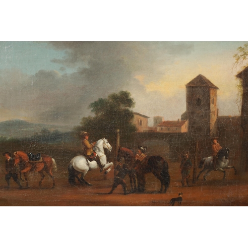 626 - MANNER OF PHILIPS WOUWERMAN (1619-1668) OIL ON CANVAS. A hunting party on horseback - unsigned and i... 