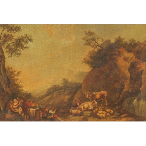 627 - CIRCLE OF DIETRICH - 18TH-CENTURY CONTINENTAL OIL ON CANVAS Mountainous landscape scene with figures... 