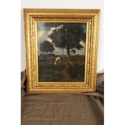 628 - CARLTON WIGGINS. AMERICAN (1848-1931) HUDSON RIVER SCHOOL OIL ON CANVAS. Cattle grazing, signed lowe... 