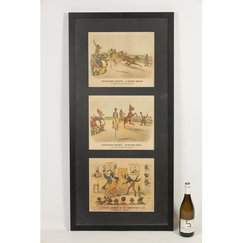 641 - A FRAMED SET OF THREE LATE 19TH CENTURY PRINTS BY CURRIER & IVES DEPICTING IMAGES OF AMERICAN SOCIAL... 