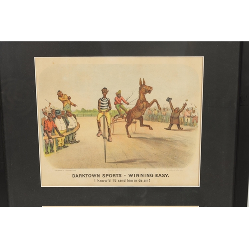 641 - A FRAMED SET OF THREE LATE 19TH CENTURY PRINTS BY CURRIER & IVES DEPICTING IMAGES OF AMERICAN SOCIAL... 