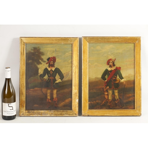 643 - A PAIR OF 19TH CENTURY PRIMITIVE SCHOOL OILS ON PANEL Huntsman in landscape settings. Unsigned and i... 