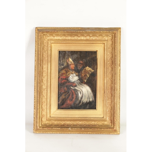 646 - A 19TH CENTURY OIL ON CANVAS. Seated Pope in ceremonial robes, unsigned - in gilt moulded frame (22.... 