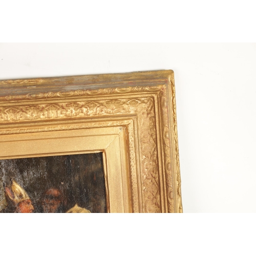 646 - A 19TH CENTURY OIL ON CANVAS. Seated Pope in ceremonial robes, unsigned - in gilt moulded frame (22.... 