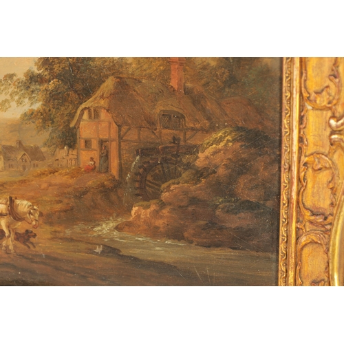 665 - ATT. PETER LA CAVE. A 19TH CENTURY OIL ON PANEL A COUNTRY COTTAGE SCENE depicting figures on a horse... 