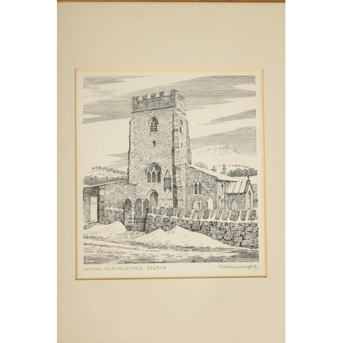 666 - ALFRED WAINWRIGHT (1907-1991) ORIGINAL PEN AND INK, ENTITLED 'HORTON-IN-RIBBLESDALE CHURCH' and sign... 