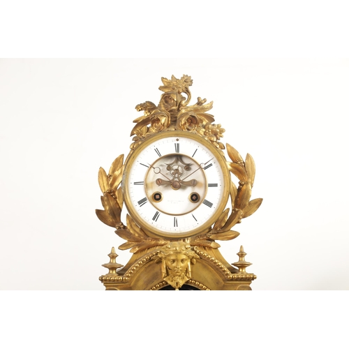 709 - A 19TH CENTURY FRENCH ORMOLU LARGE MANTEL CLOCK the ornate case with leaf and flower head crested dr... 