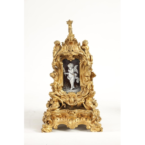 716 - A FINE AND RARE MID 19TH CENTURY FRENCH GILT BRASS AND SEVRES STYLE LIMOGES ENAMEL PANELLED ROCOCO R... 