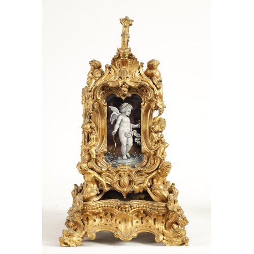 716 - A FINE AND RARE MID 19TH CENTURY FRENCH GILT BRASS AND SEVRES STYLE LIMOGES ENAMEL PANELLED ROCOCO R... 