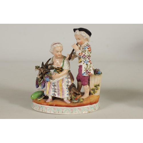 83 - A PAIR OF LATE 19TH CENTURY SITZENDORF FIGURE GROUPS emblematic of Autumn and Winter depicted with a... 