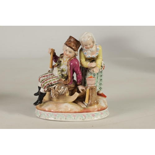 83 - A PAIR OF LATE 19TH CENTURY SITZENDORF FIGURE GROUPS emblematic of Autumn and Winter depicted with a... 