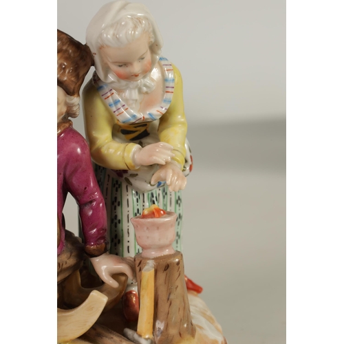 83 - A PAIR OF LATE 19TH CENTURY SITZENDORF FIGURE GROUPS emblematic of Autumn and Winter depicted with a... 