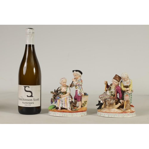 83 - A PAIR OF LATE 19TH CENTURY SITZENDORF FIGURE GROUPS emblematic of Autumn and Winter depicted with a... 