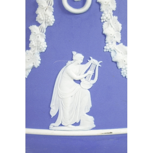 88 - A LARGE WEDGWOOD JASPERWARE JARDINIERE with classical figures and lions masks united by grape vine g... 