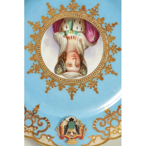 95 - A SET OF SIX SEVRES STYLE PORCELAIN CABINET PLATES with finely painted portrait centres surrounded b... 