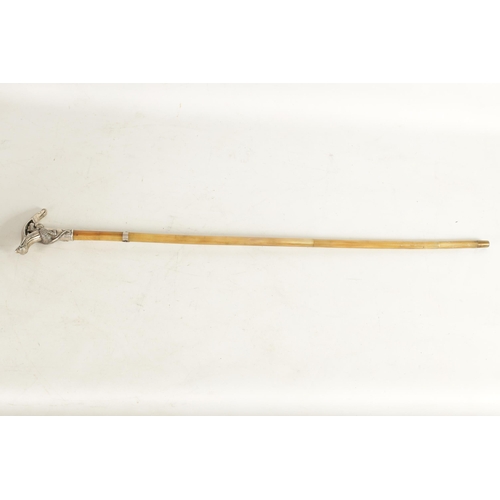 458 - A FINE LATE 19TH CENTURY ART NOUVEAU STYLE RHINOCEROS HORN SILVER MOUNTED WALKING CANE with solid si... 