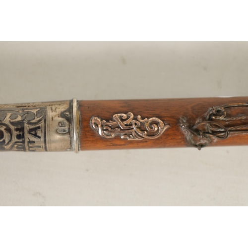 481 - A RUSSIAN SILVER NIELLO HANDLED WALKING CANE the handle with scroll work decoration on a tapering fr... 