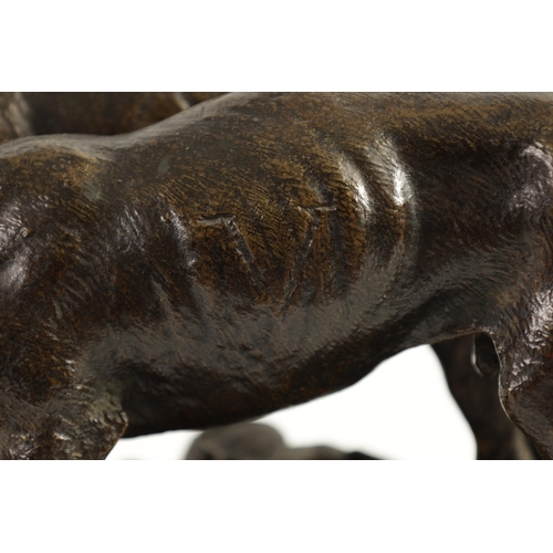 494 - CHRISTOPHER FRATIN (1801 - 1864). A 19TH CENTURY BRONZE DOG GROUP depicting two hounds mounted on a ... 