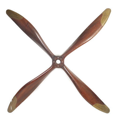 498 - A RARE LAMINATED MAHOGANY BRASS TIPPED FOUR BLADE PROPELLER FROM A 1915 WW1 FE8 AIRCRAFT - these air... 