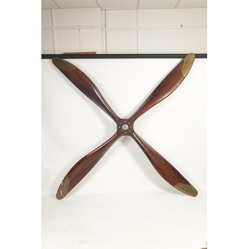 498 - A RARE LAMINATED MAHOGANY BRASS TIPPED FOUR BLADE PROPELLER FROM A 1915 WW1 FE8 AIRCRAFT - these air... 